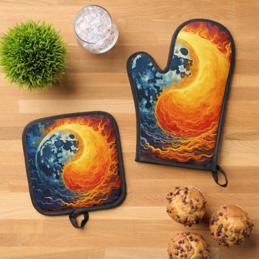 Celestial Yin Yang Art Ovenwant & Pannenlap Set (Top down)