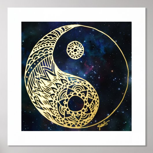 Celestial Yin Yang Gold Foil Art Print (Voorkant)