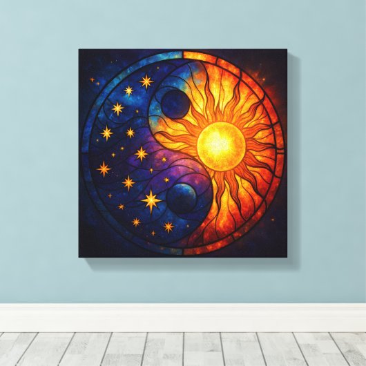 Celestial Yin Yang Stained Glass Art Canvas Afdruk (Insitu (Houten vloer))