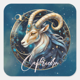 Celestial Zee Goat Star Sign Zwart Goud Steenbok Vierkante Sticker