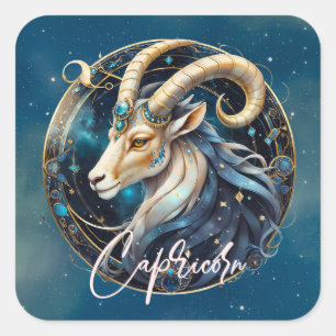Celestial Zee Goat Star Sign Zwart Goud Steenbok Vierkante Sticker