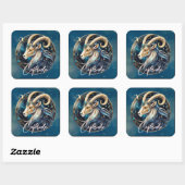 Celestial Zee Goat Star Sign Zwart Goud Steenbok Vierkante Sticker (Vel)