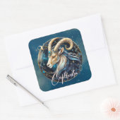 Celestial Zee Goat Star Sign Zwart Goud Steenbok Vierkante Sticker (Envelop)