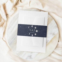 Celestial Zilveren Maan Fasen Bruiloft Buik Band Uitnodigingen Wikkel