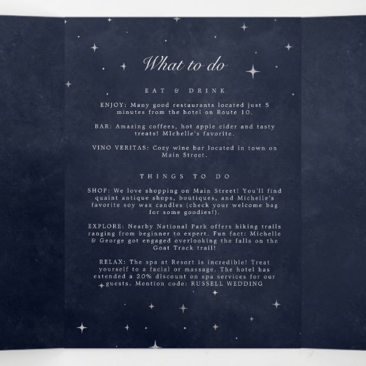 Celestial Zilveren Maan Gevouwen Bruiloft Programm Drieluik Uitnodiging (Binnenkant midden)