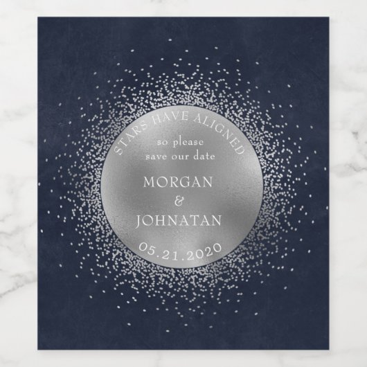 Celestial Zilveren Maan Save The Date Wijn Etiket (Enkel label)