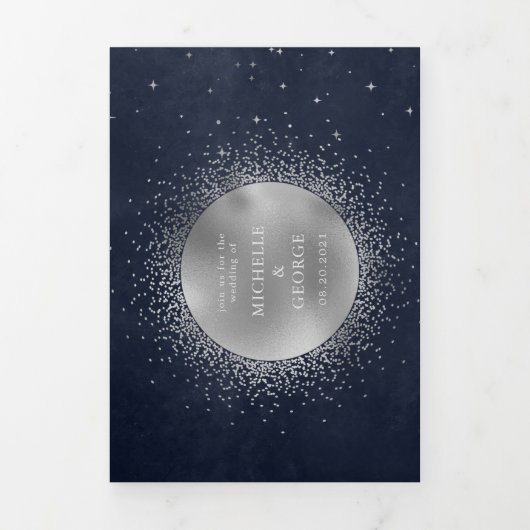 Celestial Zilveren Maan Tri Fold Bruiloft Uitnodig Drieluik Uitnodiging (Cover)