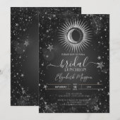 Celestial Zilveren Zon, Maan, Sterren Bruidslunch Kaart (Voorkant / Achterkant)