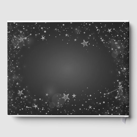 Celestial Zilveren Zon, Maan, Sterren Donker Gastenboek (Achterkant)