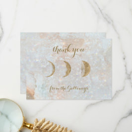 Celestial Zodiac Moon Blue Gold Typography Wedding Bedankkaart