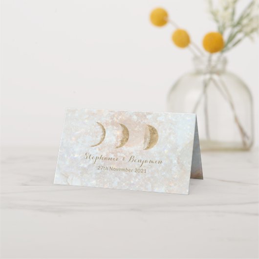 Celestial Zodiac Moon Blue Gold Wedding Table Plaatskaartje (Achterkant)