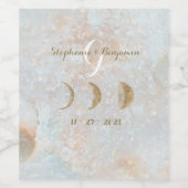 Celestial Zodiac Moon Ice Blue Gold Elegant Wijn Etiket (Enkel label)