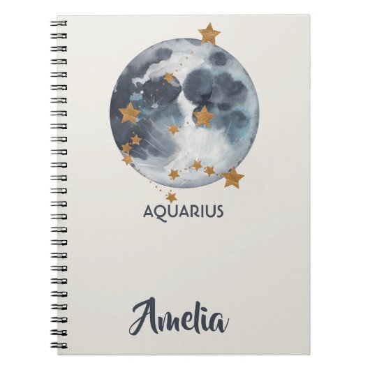Celestial Zodiac Moon Stars Aquarius Journal Notitieboek (Voorkant)
