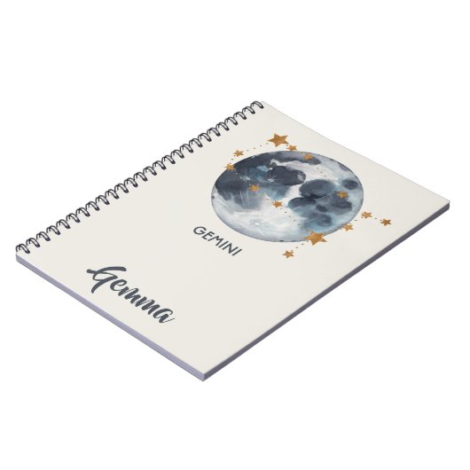 Celestial Zodiac Moon Stars Gemini Journal Notitieboek (Linkerzijde)
