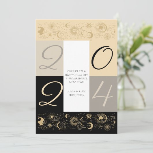 Celestial Zodiac Proost Nieuwjaar Business Geen fo Feestdagenkaart (Staand voorkant)