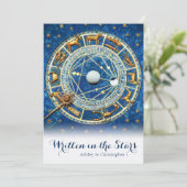 Celestial Zodiac Sky Navy Blue Gold Stars Wedding Kaart (Staand voorkant)