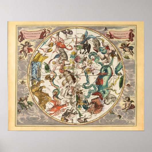 Celestial Zodiac Star Constellation Map Poster (Voorkant)