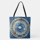 Celestial Zodiac Wheel  Astrologie Blauw Goud Tote Bag (Voorkant)
