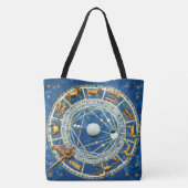 Celestial Zodiac Wheel  Astrologie Blauw Goud Tote Bag (Achterkant)