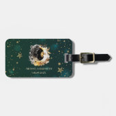 Celestial zon en maan bloemen sterren groen bagagelabel (Voorkant horizontaal)