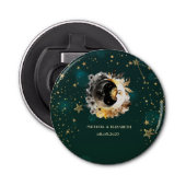 Celestial zon en maan bloemen sterren groen button flesopener (Voorkant)