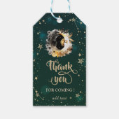 Celestial zon en maan bloemen sterren groen cadeaulabel (Voorkant)