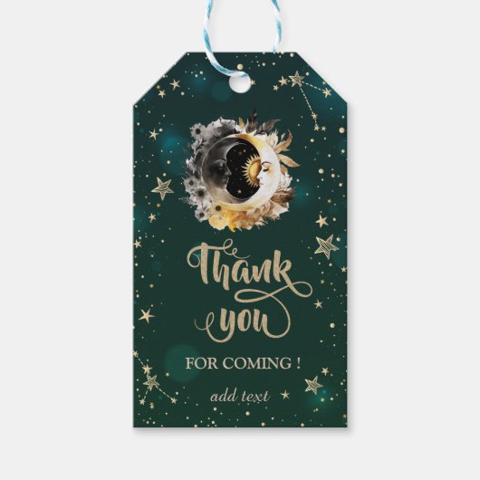 Celestial zon en maan bloemen sterren groen cadeaulabel (Voorkant)