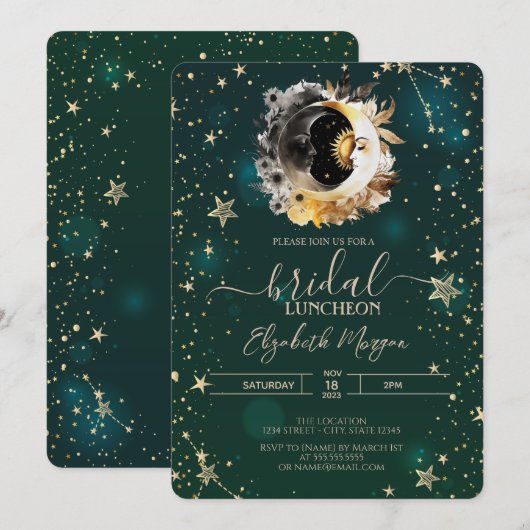 Celestial zon en maan bloemen sterren groen kaart (Voorkant / Achterkant)