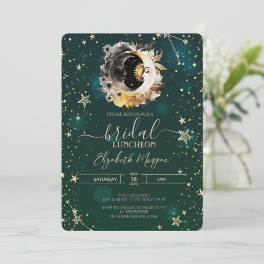 Celestial zon en maan bloemen sterren groen kaart (Staand voorkant)