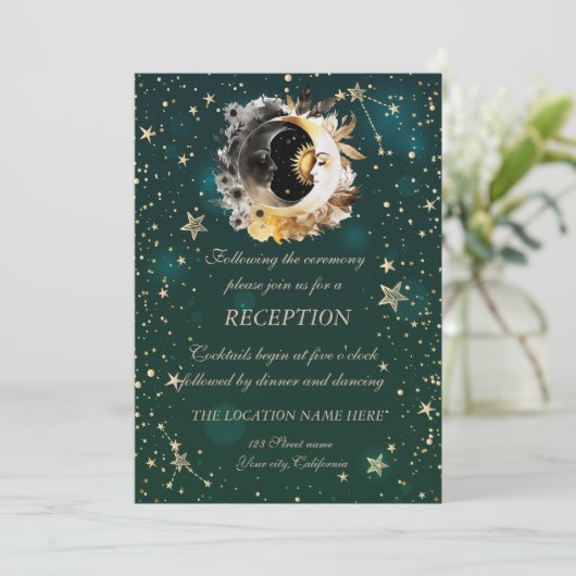 Celestial zon en maan bloemen sterren groen kaart (Staand voorkant)