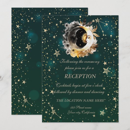 Celestial zon en maan bloemen sterren groen kaart (Voorkant / Achterkant)