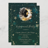 Celestial zon en maan bloemen sterren groen kaart (Voorkant / Achterkant)