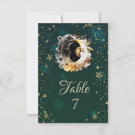 Celestial zon en maan bloemen sterren groen kaart (Voorkant)