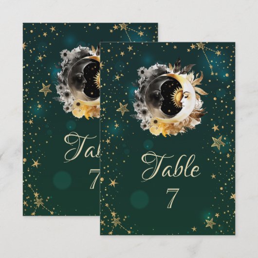 Celestial zon en maan bloemen sterren groen kaart (Voorkant / Achterkant)