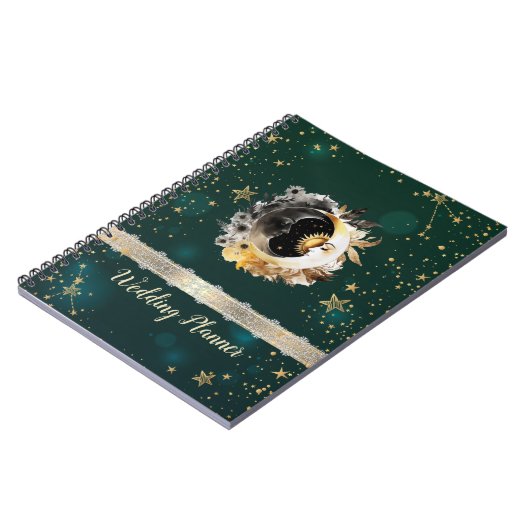 Celestial zon en maan bloemen sterren groen notitieboek (Linkerzijde)