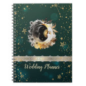 Celestial zon en maan bloemen sterren groen notitieboek (Voorkant)