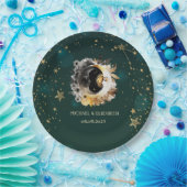 Celestial zon en maan bloemen sterren groen papieren bordje (Feest)