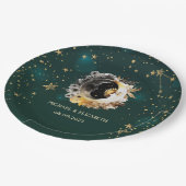 Celestial zon en maan bloemen sterren groen papieren bordje (Gekanteld)