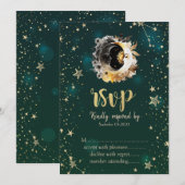 Celestial zon en maan bloemen sterren groen RSVP Kaart (Voorkant / Achterkant)