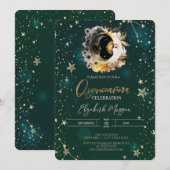 Celestial zon en maan sterren groene quinceanera kaart (Voorkant / Achterkant)