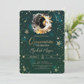 Celestial zon en maan sterren groene quinceanera kaart (Staand voorkant)