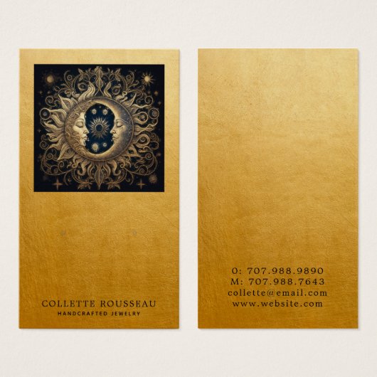 Celestial Zon Maan Gouden Oorbel Sieraden Display Visitekaartje (Voorkant /achterkant)