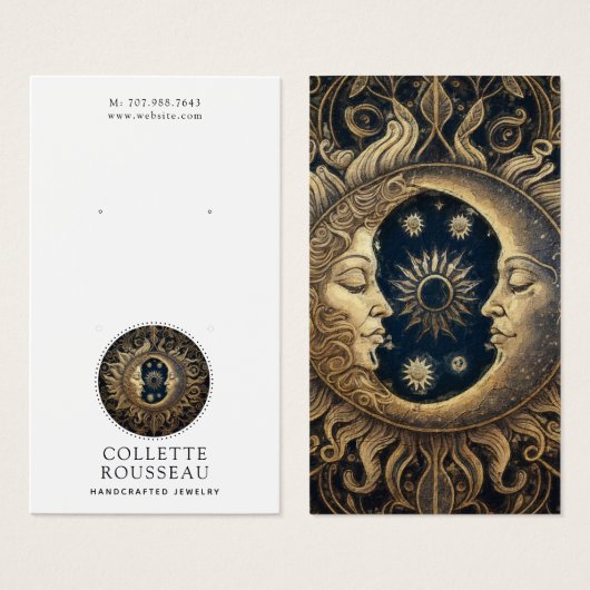Celestial Zon Maan Oorbel Sieraden Display Visitekaartje (Voorkant /achterkant)