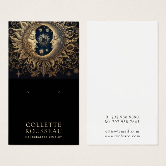 Celestial Zon Maan Oorbel Sieraden Display Visitekaartje (Voorkant /achterkant)