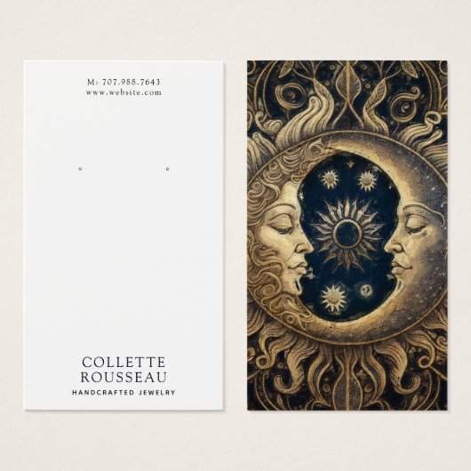 Celestial Zon Maan Oorbel Sieraden Display Visitekaartje (Voorkant /achterkant)