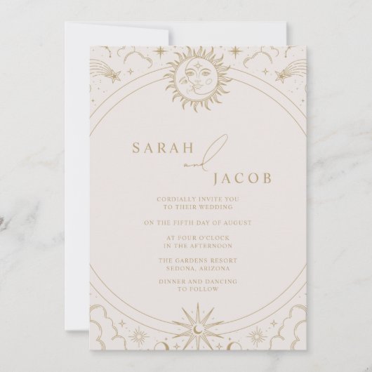 Celestial zon maan sterren gouden bruiloft kaart (Voorkant)