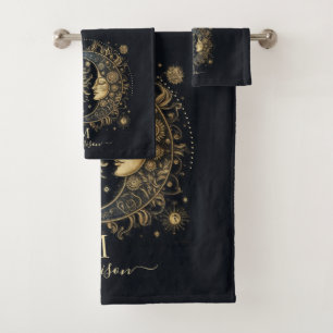 Celestial zon maan sterren monogrammed bad handdoek