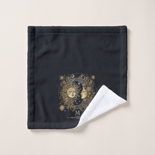 Celestial zon maan sterren monogrammed bad handdoek (Wasdoekje)