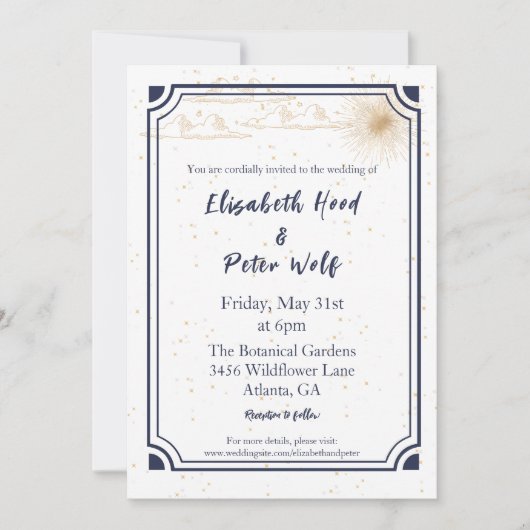 Celestial Zon & Sterren in Goud & Donker Pruim Bru Kaart (Voorkant)