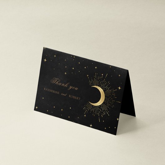 Celestial Zwart en Gouden Sterren Dank u kaart